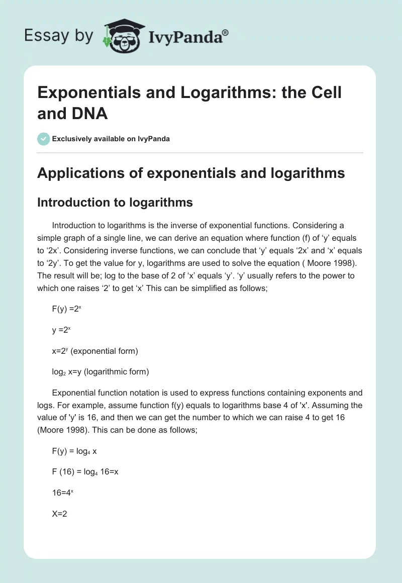 Exponentials and Logarithms: the Cell and DNA. Page 1