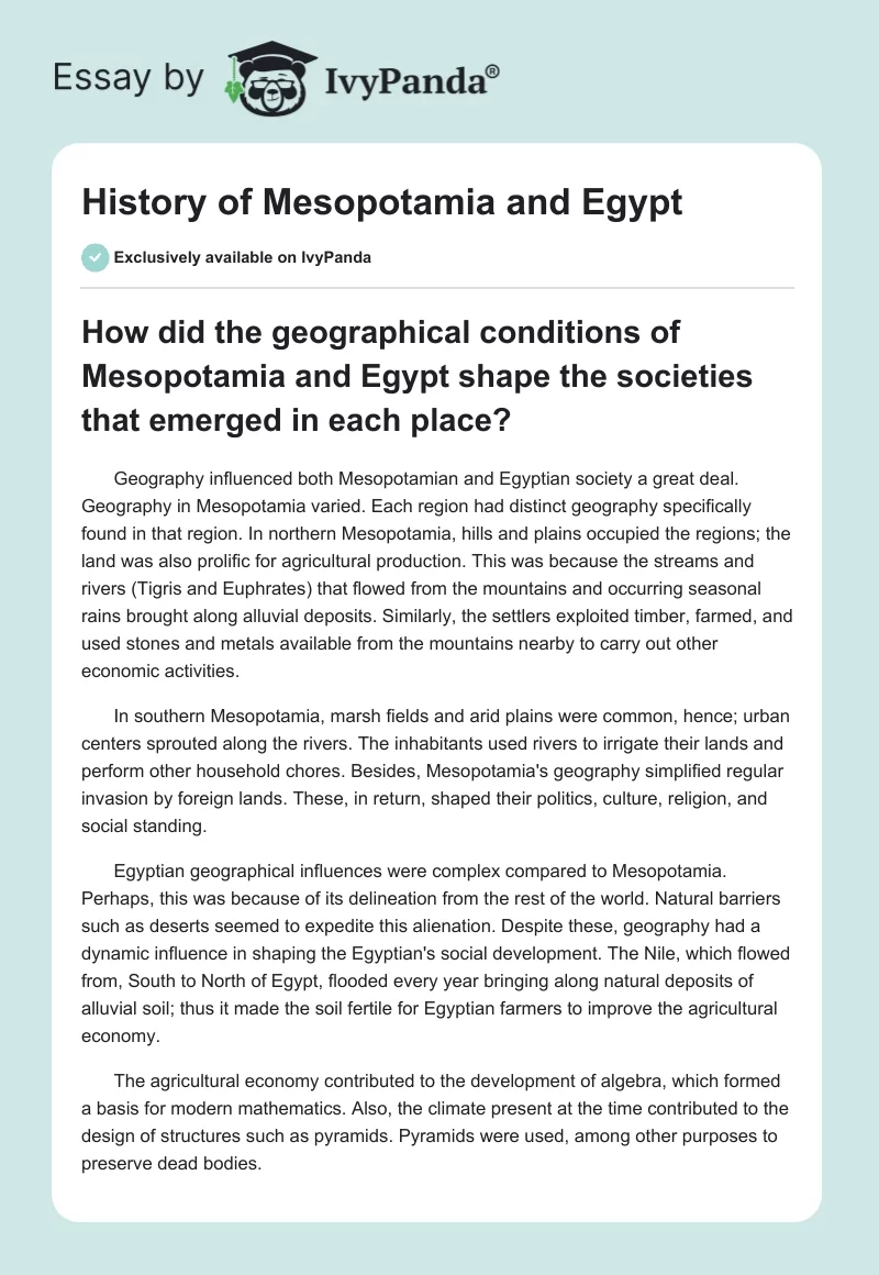 History of Mesopotamia and Egypt. Page 1