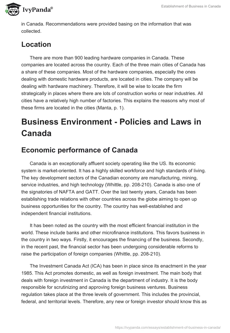 Establishment of Business in Canada. Page 3