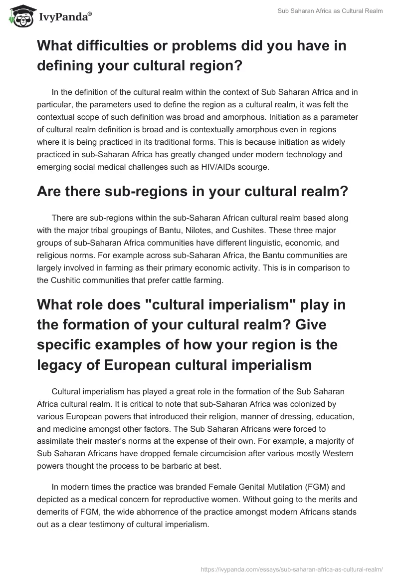 Sub Saharan Africa as Cultural Realm. Page 2