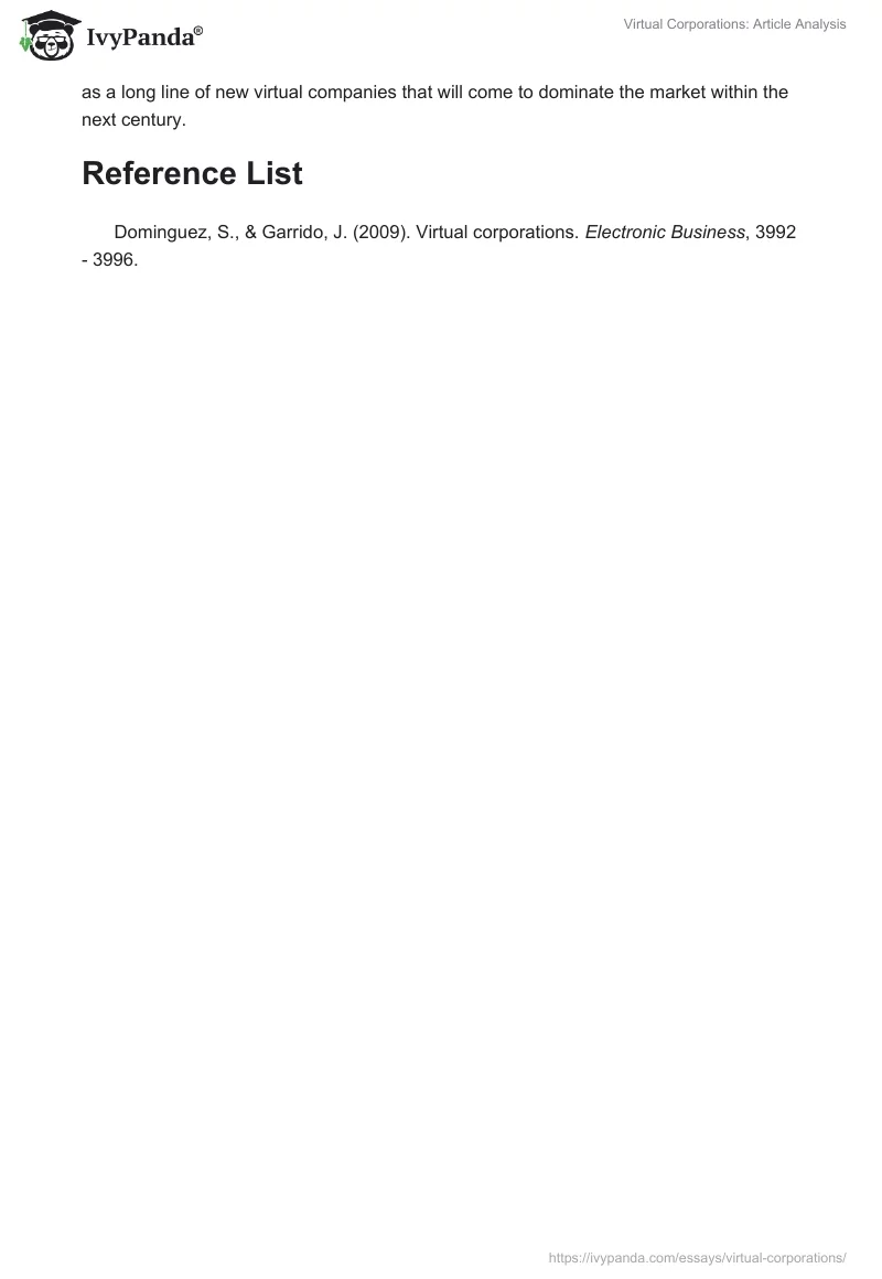 Virtual Corporations: Article Analysis. Page 5