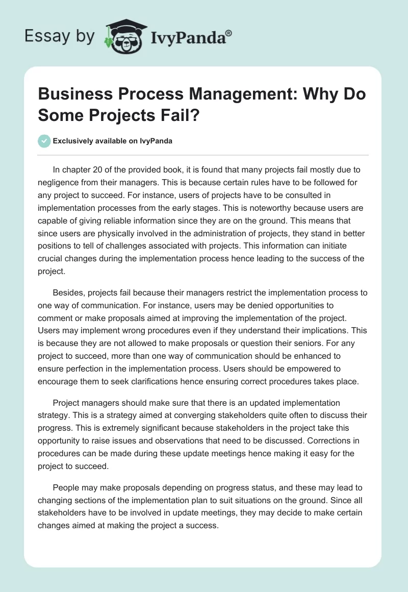 Business Process Management: Why Do Some Projects Fail?. Page 1