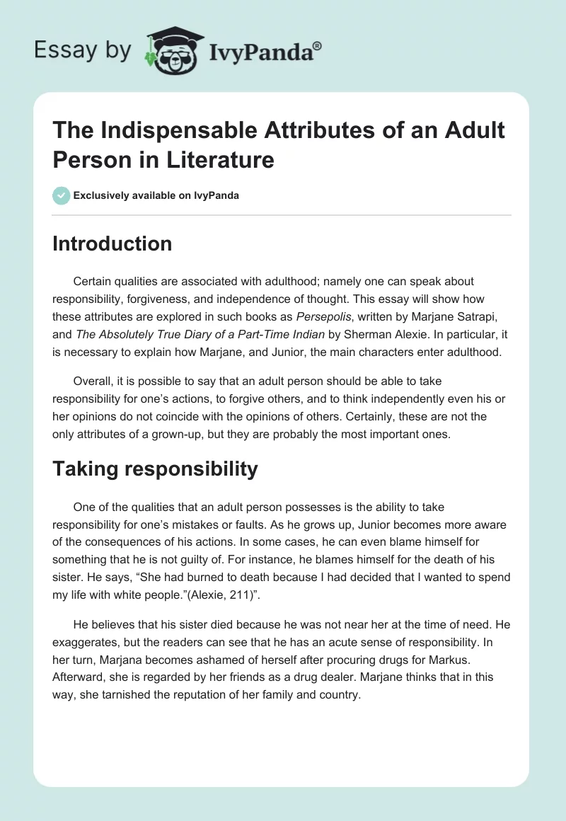 The Indispensable Attributes of an Adult Person in Literature. Page 1