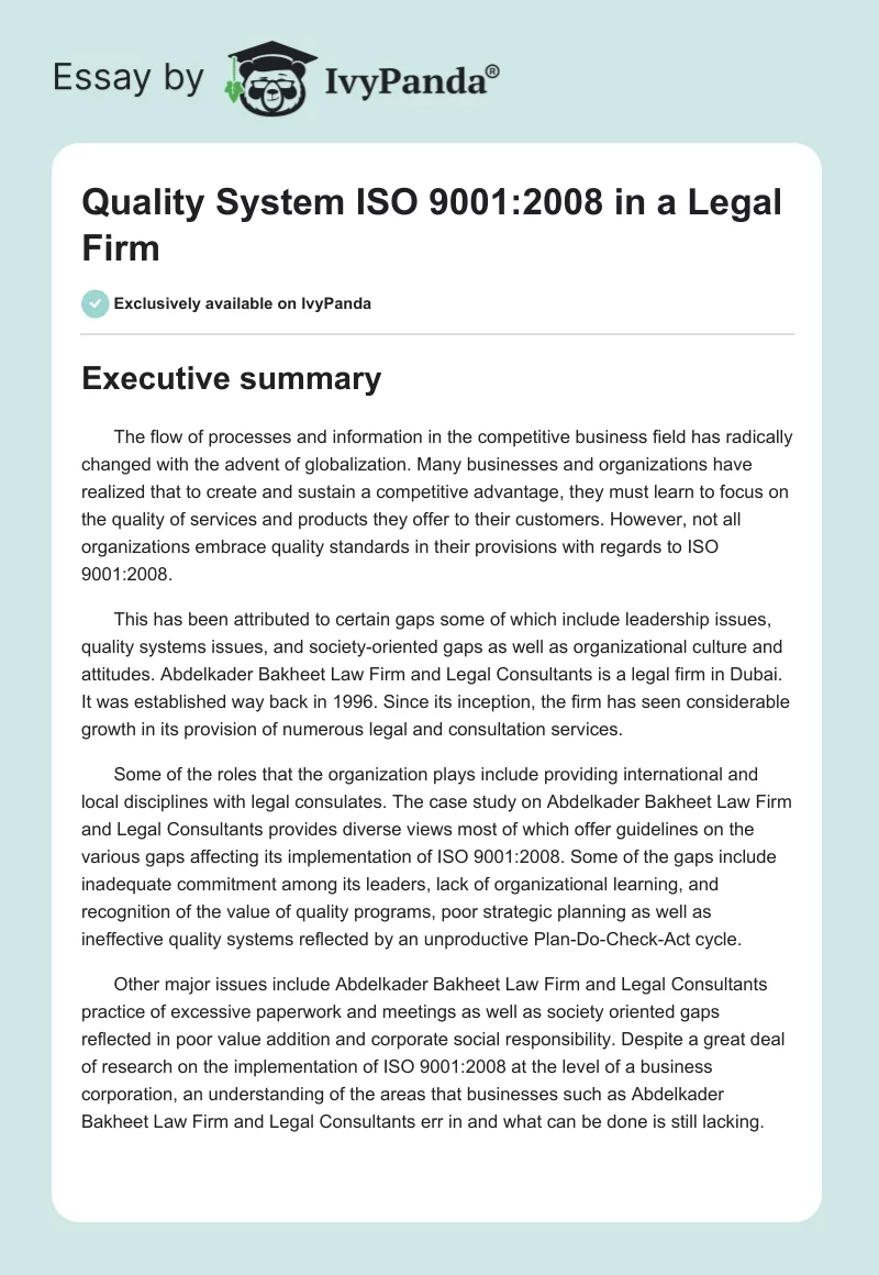 Quality System ISO 9001:2008 in a Legal Firm. Page 1