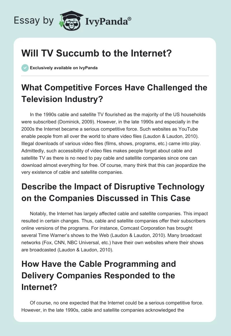 Will TV Succumb to the Internet?. Page 1