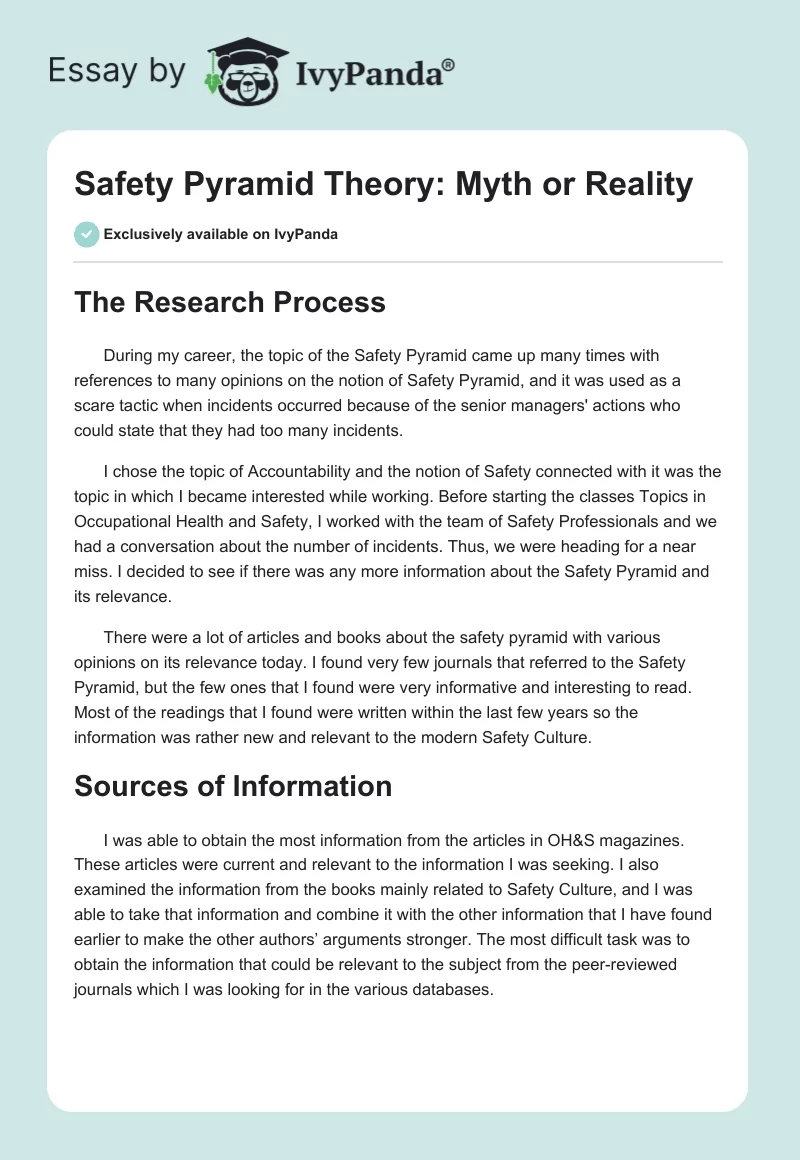 Safety Pyramid Theory: Myth or Reality. Page 1