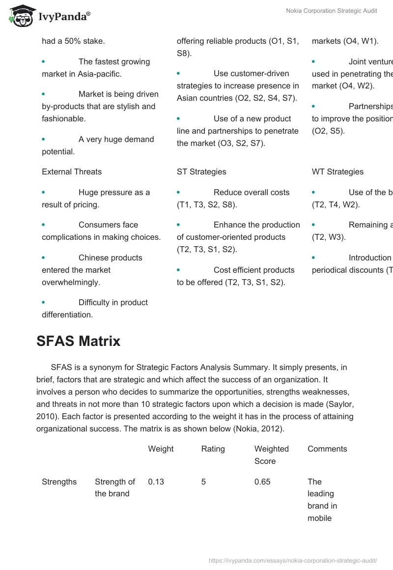 Nokia Corporation Strategic Audit. Page 2