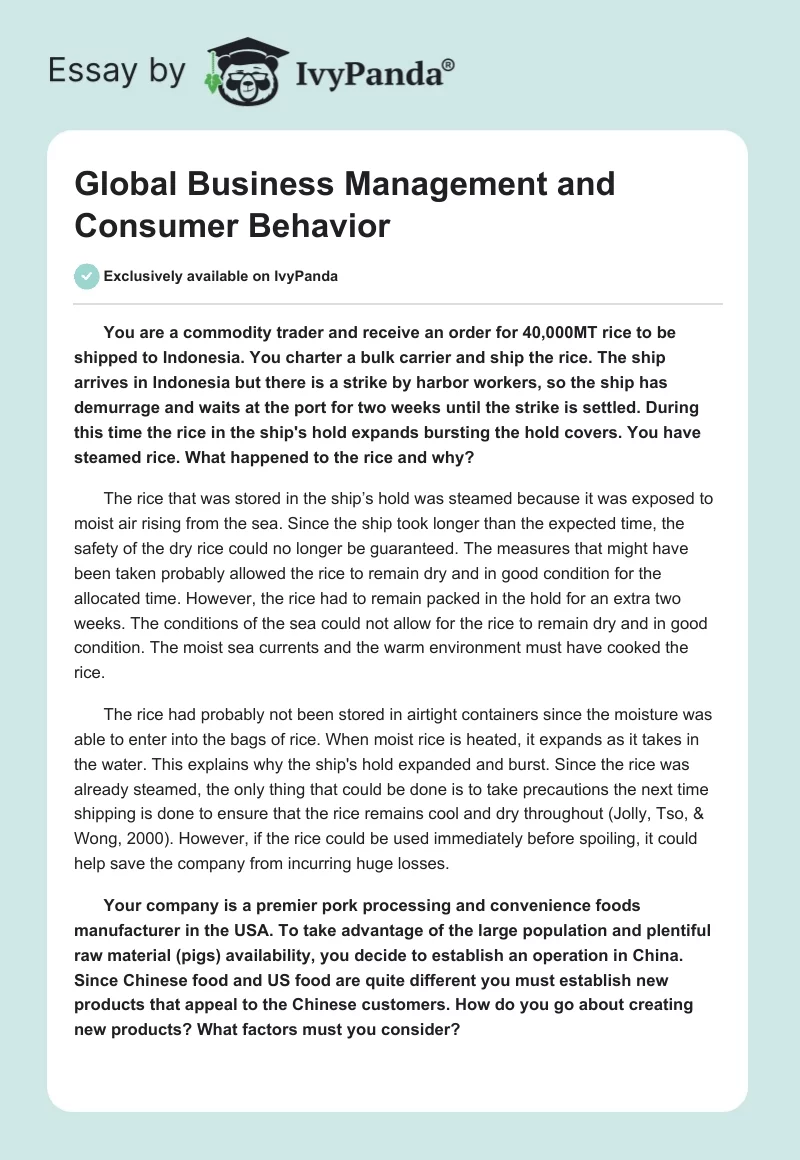 Global Business Management and Consumer Behavior. Page 1