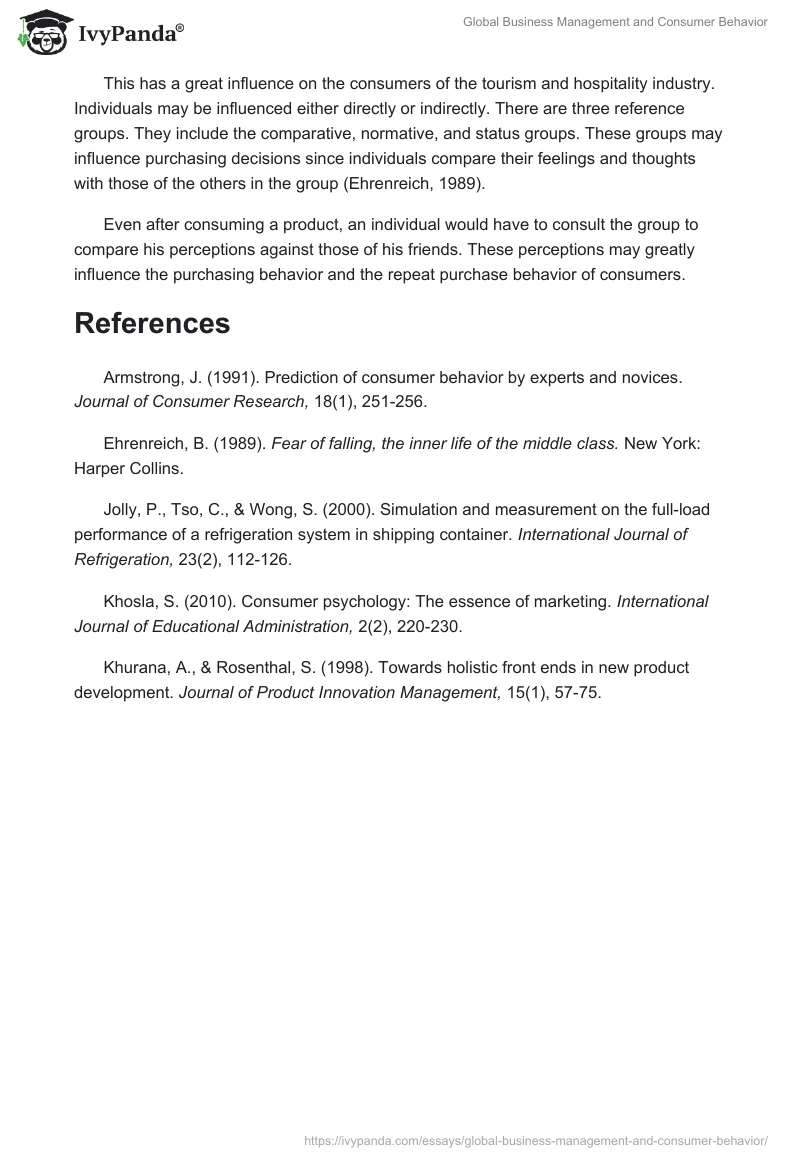 Global Business Management and Consumer Behavior. Page 4