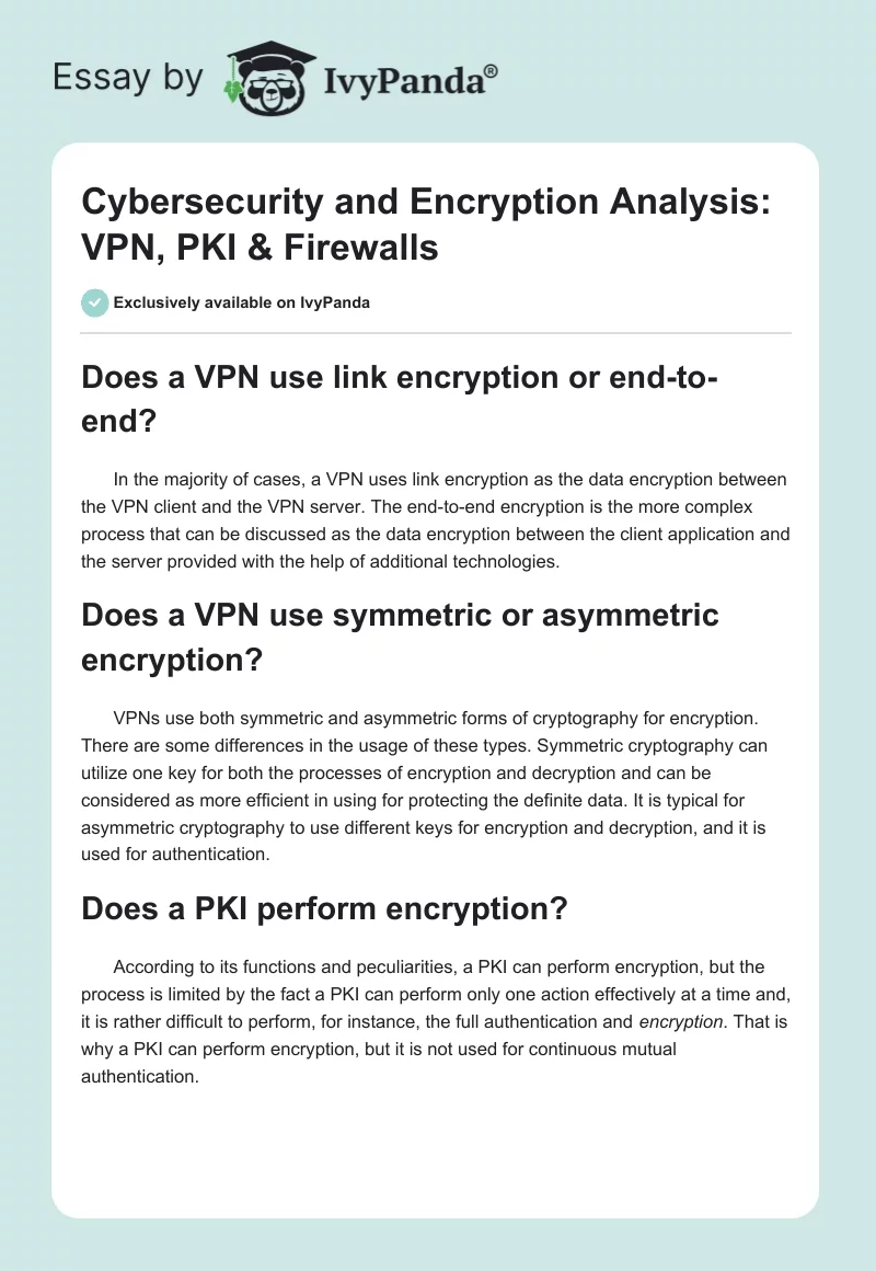 Cybersecurity and Encryption Analysis: VPN, PKI & Firewalls. Page 1