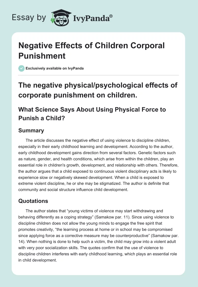 Negative Effects of Children’s Corporal Punishment. Page 1