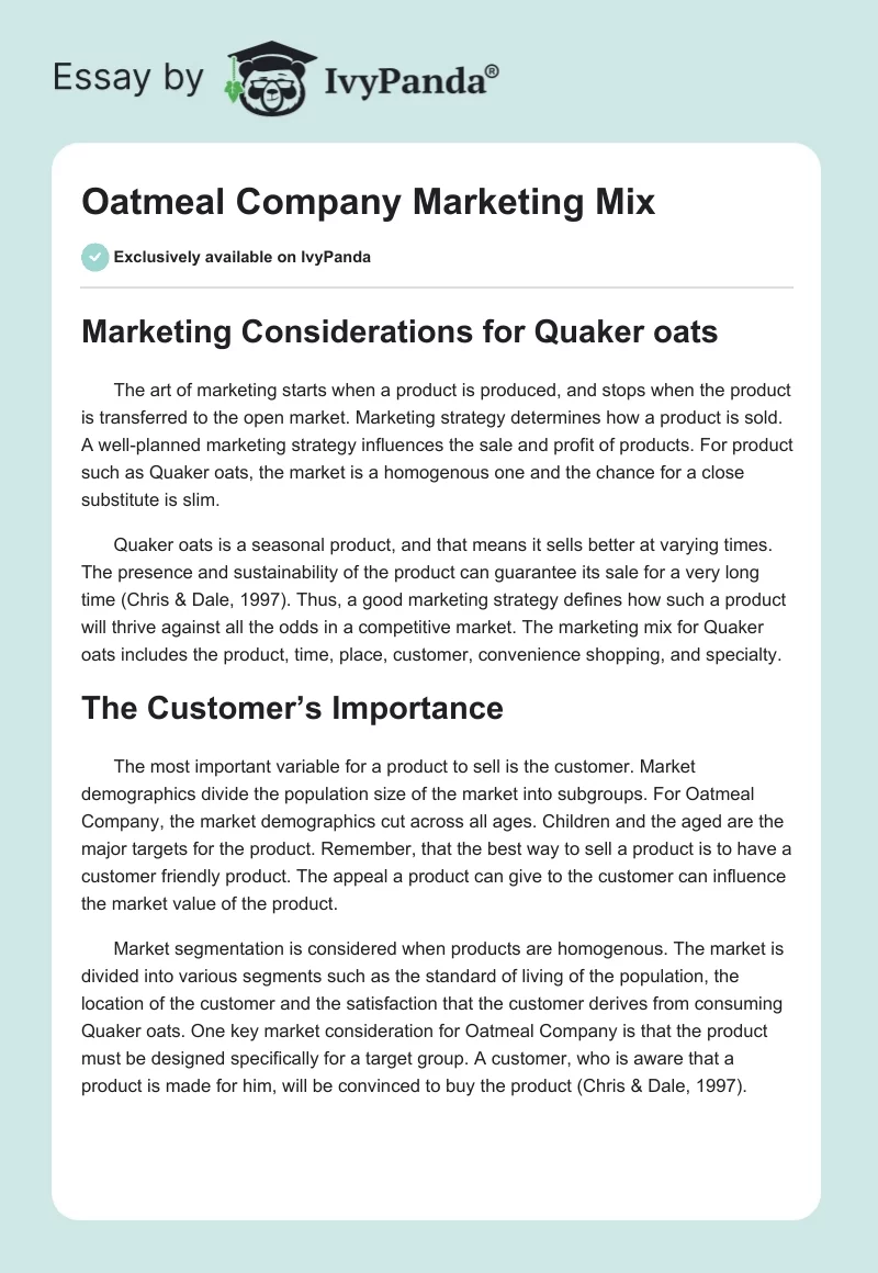 Oatmeal Company Marketing Mix. Page 1