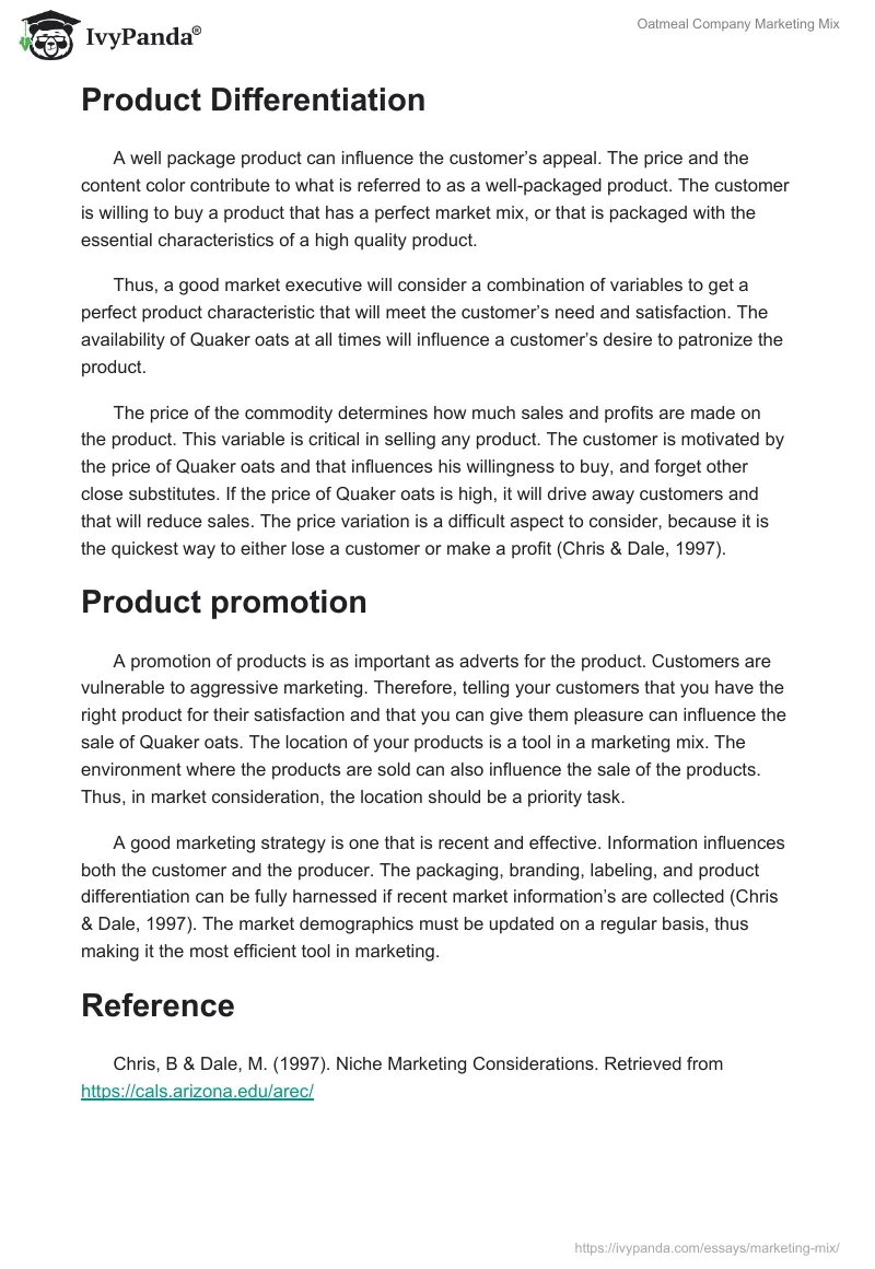 Oatmeal Company Marketing Mix. Page 2
