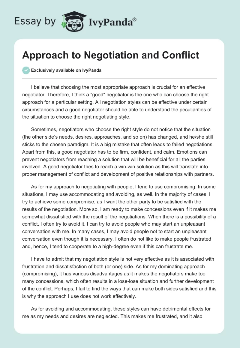 Approach to Negotiation and Conflict. Page 1