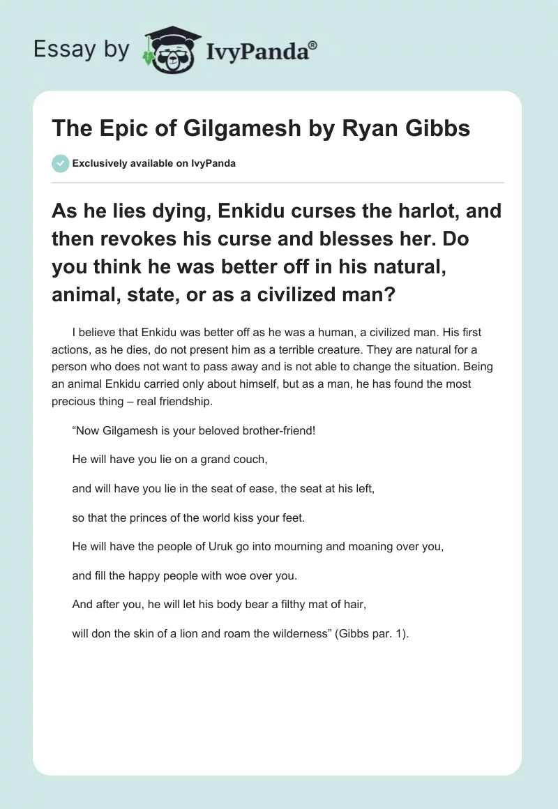 "The Epic of Gilgamesh" by Ryan Gibbs. Page 1
