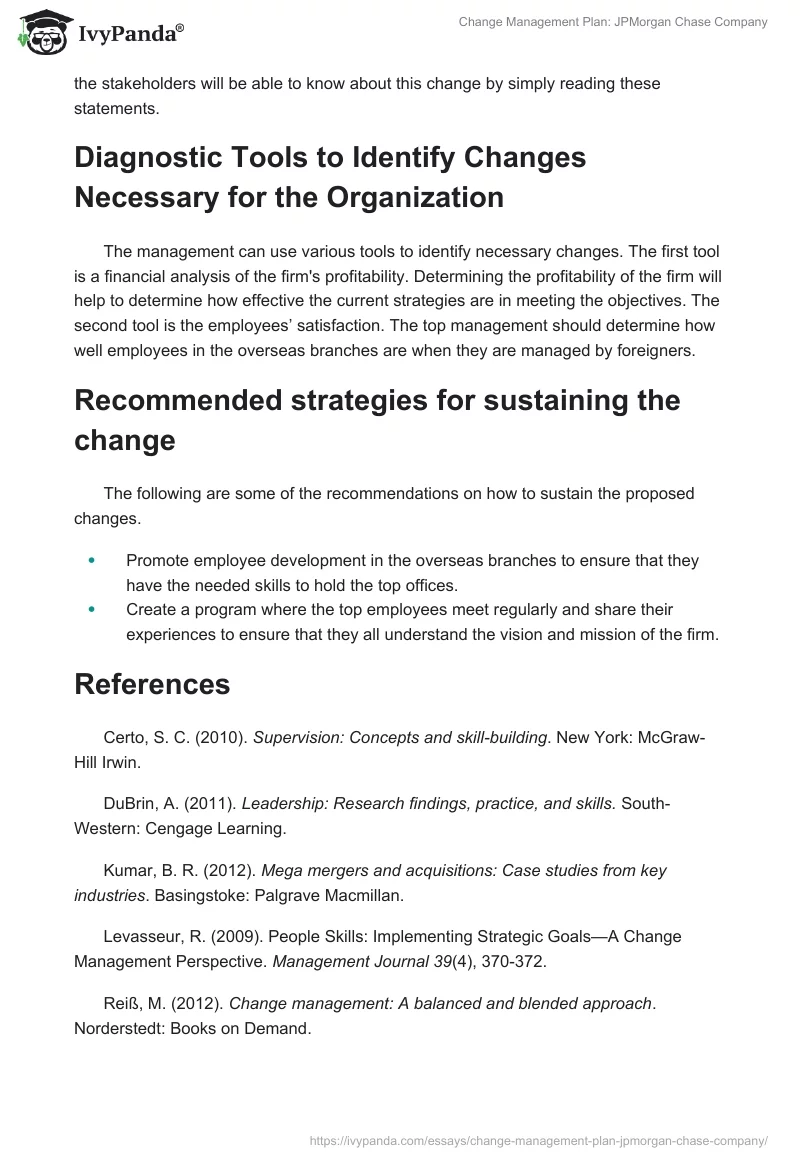 Change Management Plan: JPMorgan Chase Company. Page 5
