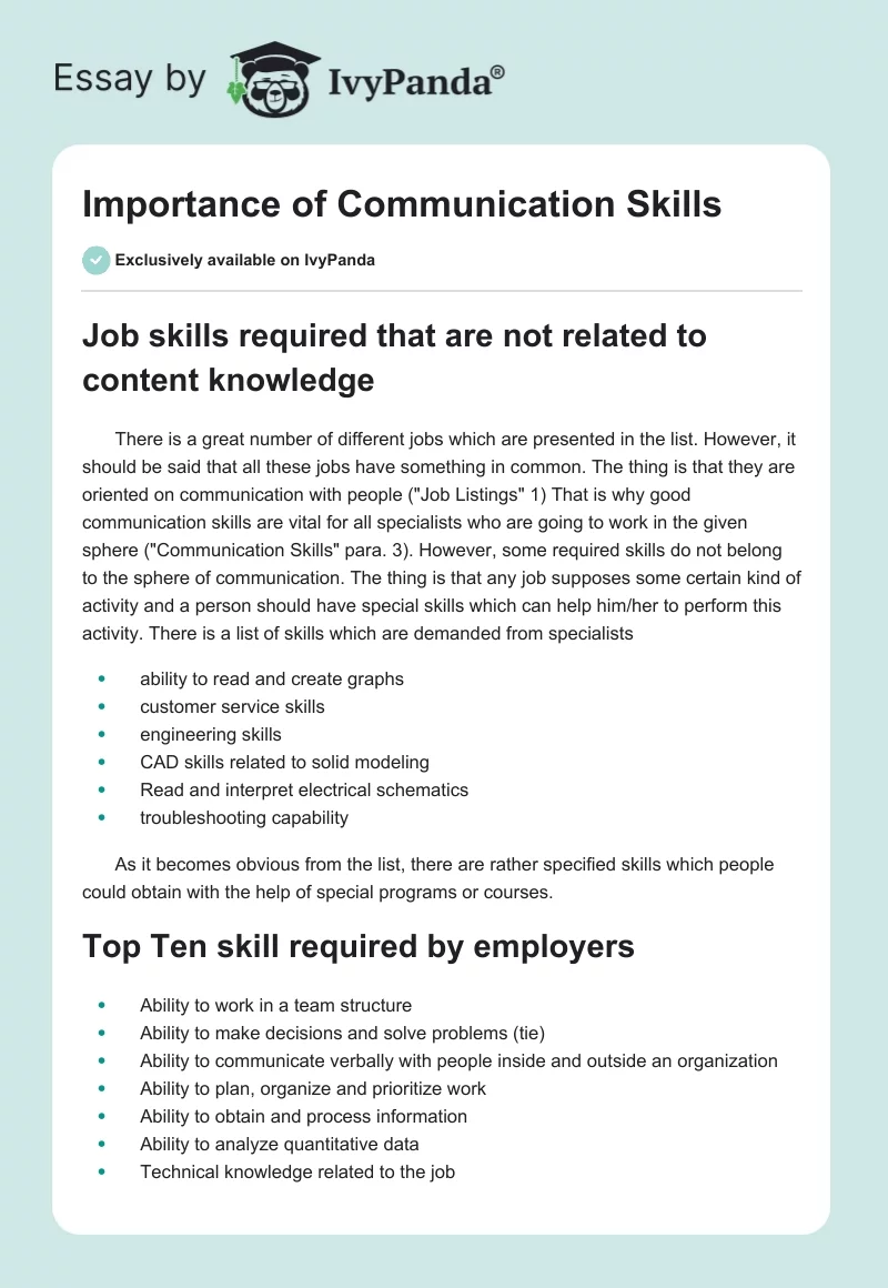 Importance of Communication Skills. Page 1