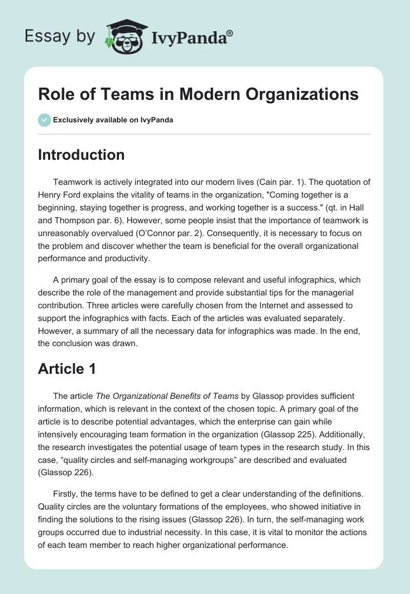 Role of Teams in Modern Organizations. Page 1