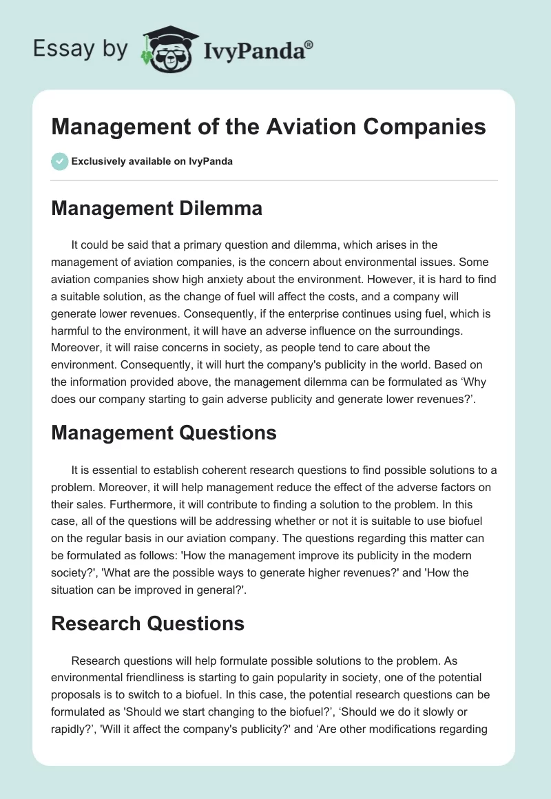 Management of the Aviation Companies. Page 1