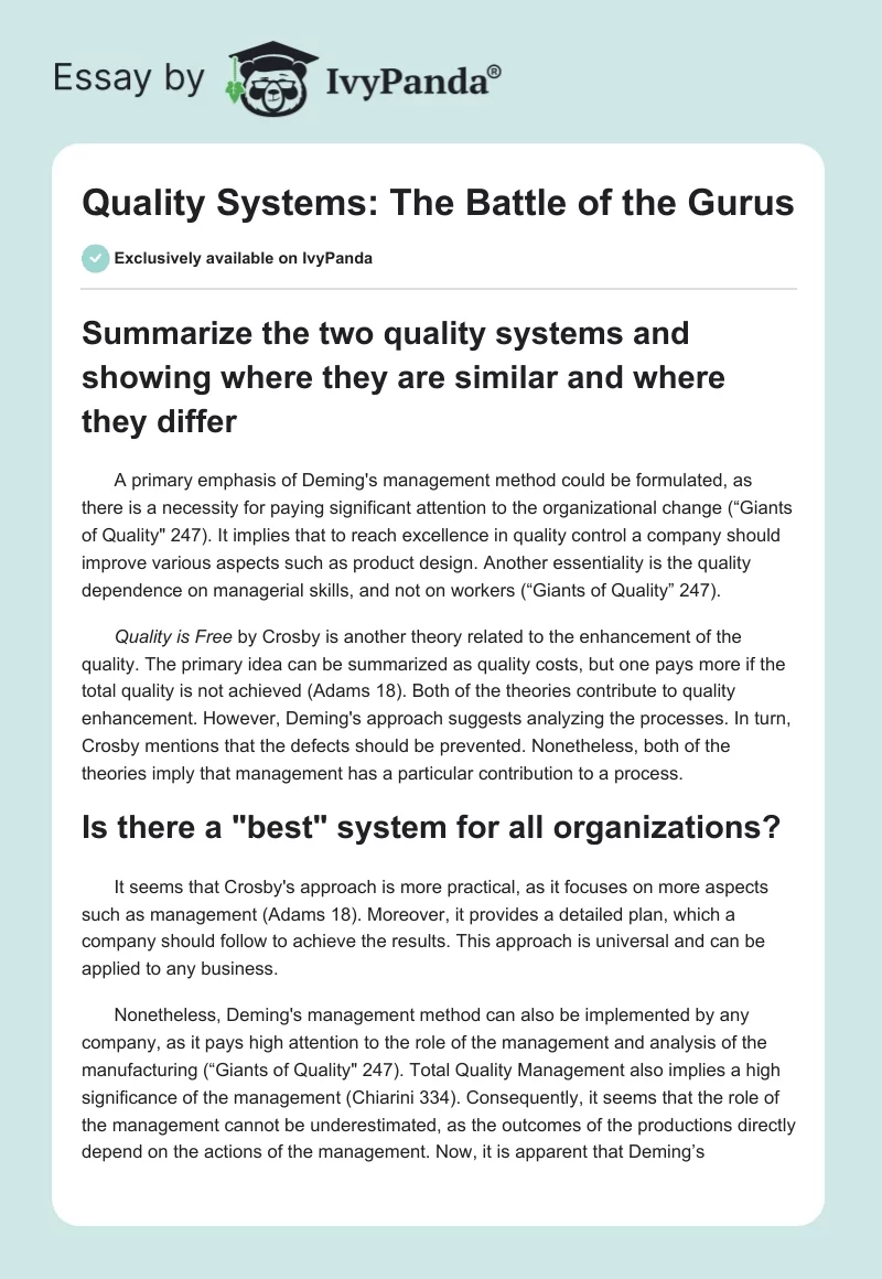 Quality Systems: The Battle of the Gurus. Page 1