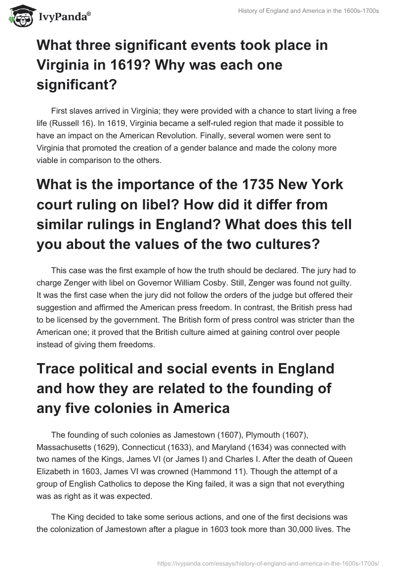 History of England and America in the 1600s-1700s. Page 2