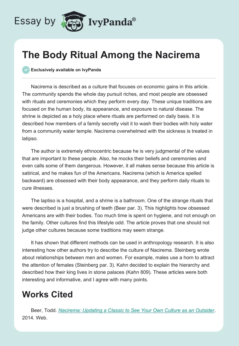 The Body Ritual Among the Nacirema. Page 1