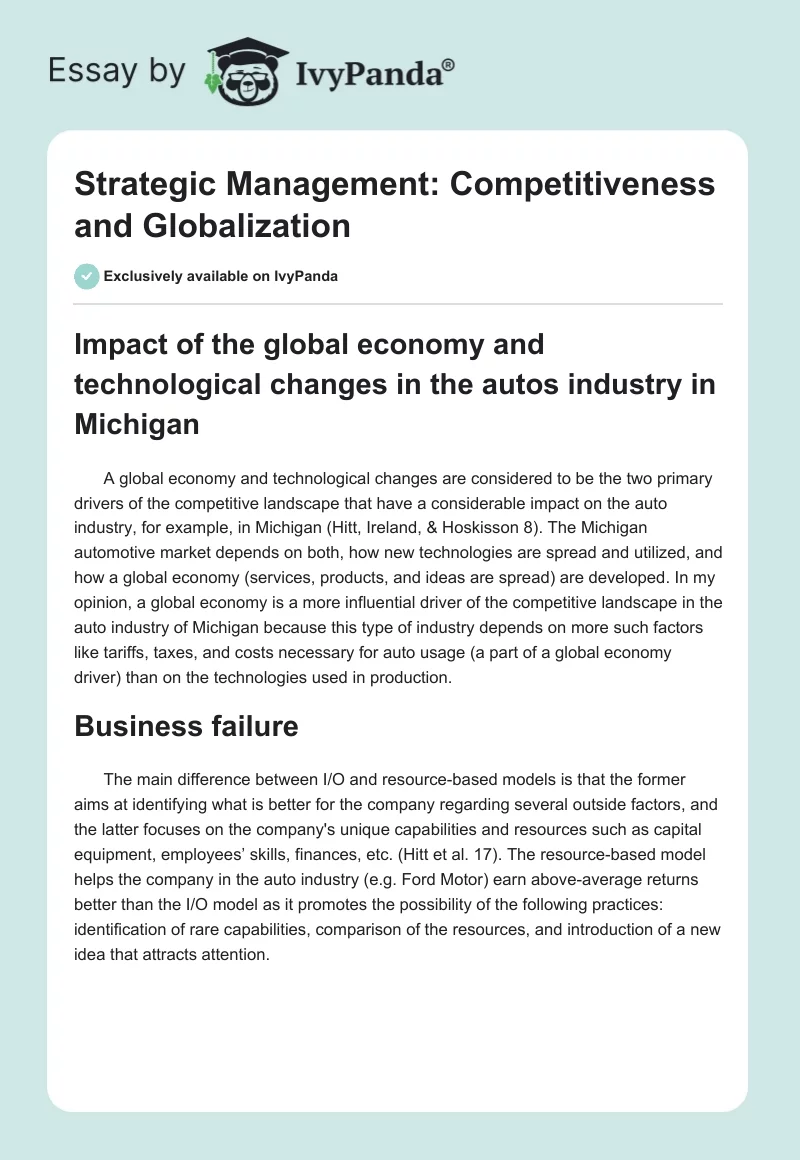 Strategic Management: Competitiveness and Globalization. Page 1