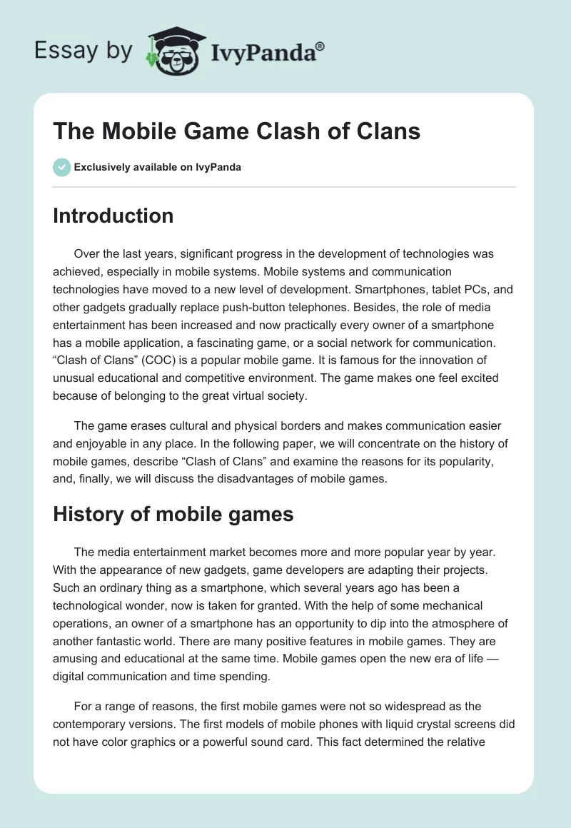 The Mobile Game "Clash of Clans". Page 1