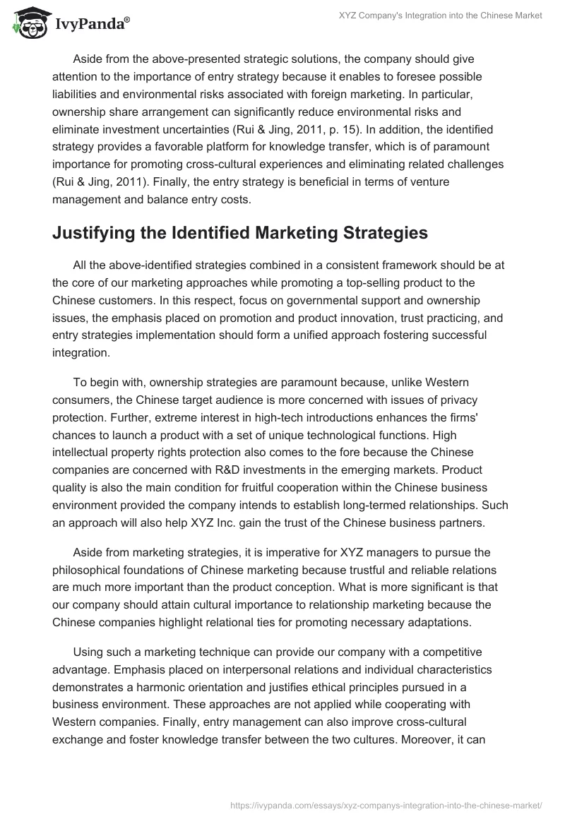 XYZ Company's Integration into the Chinese Market. Page 3