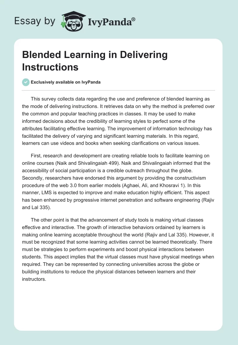 Blended Learning in Delivering Instructions. Page 1