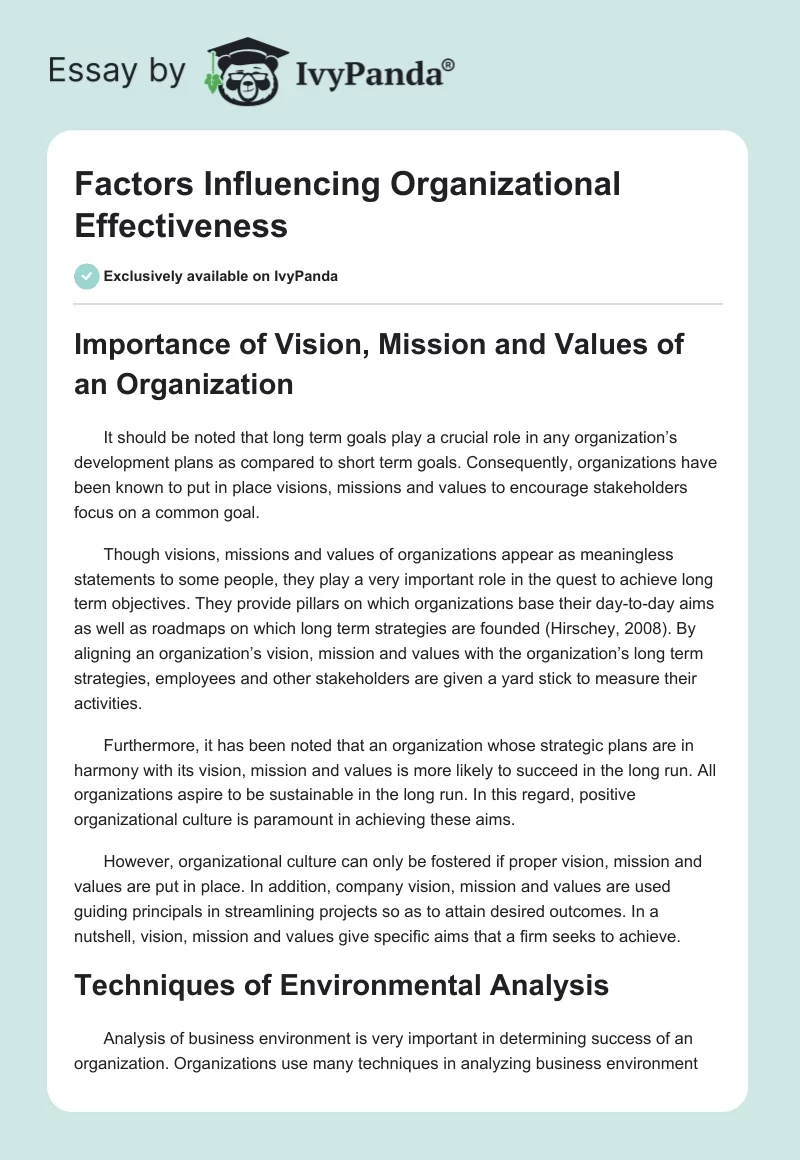 Factors Influencing Organizational Effectiveness. Page 1