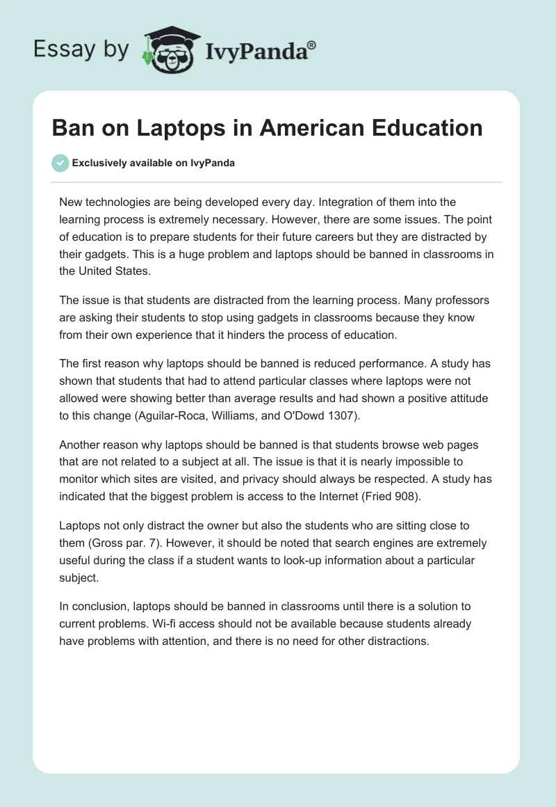 Ban on Laptops in American Education. Page 1