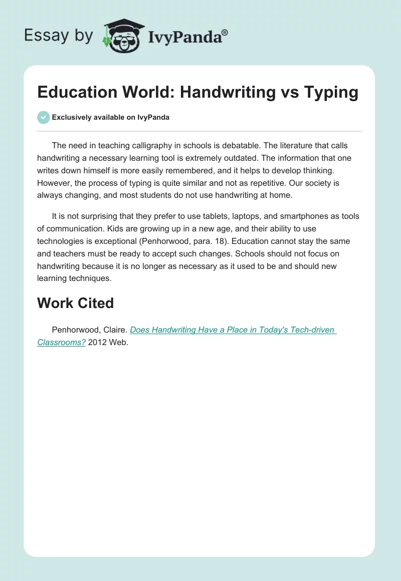Education World: Handwriting vs. Typing. Page 1