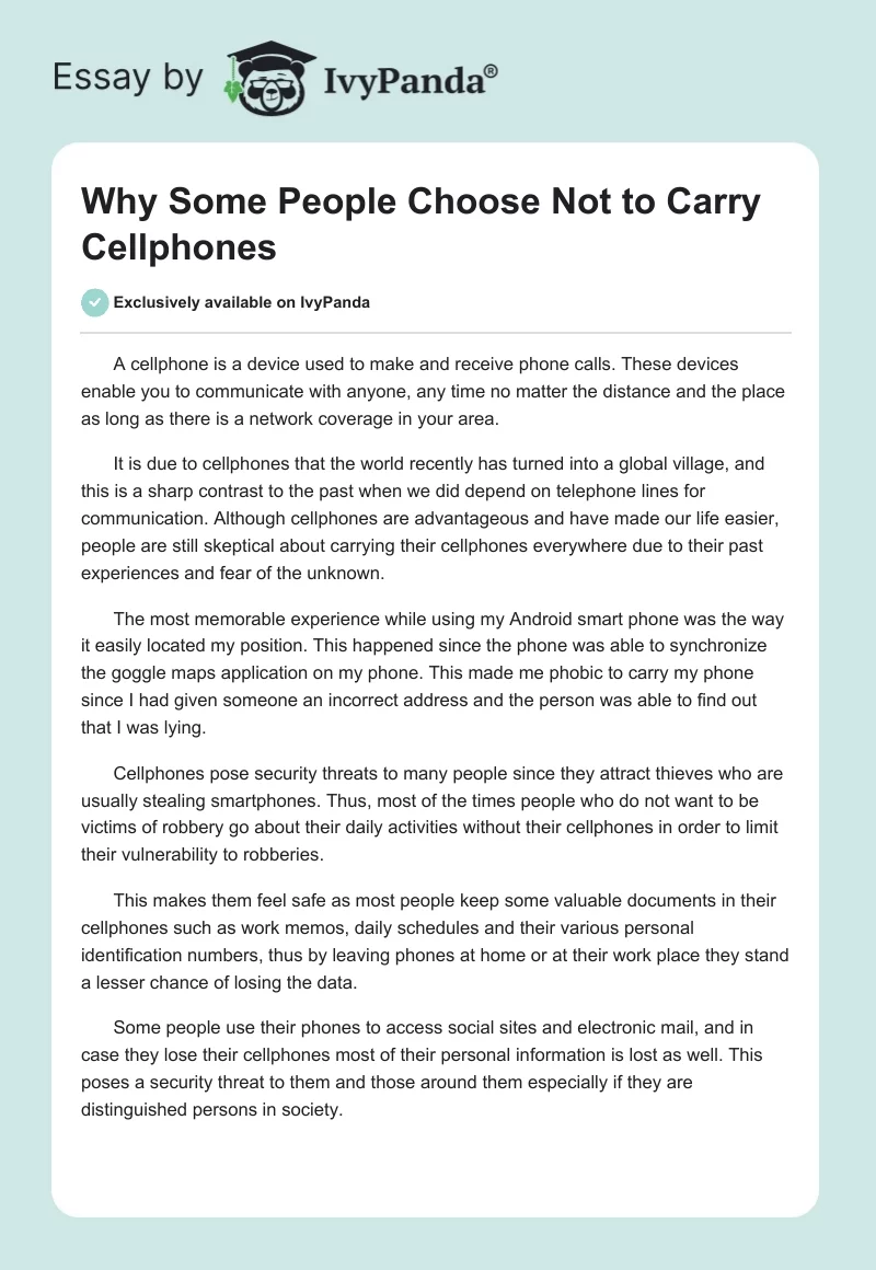 Why Some People Choose Not to Carry Cellphones. Page 1