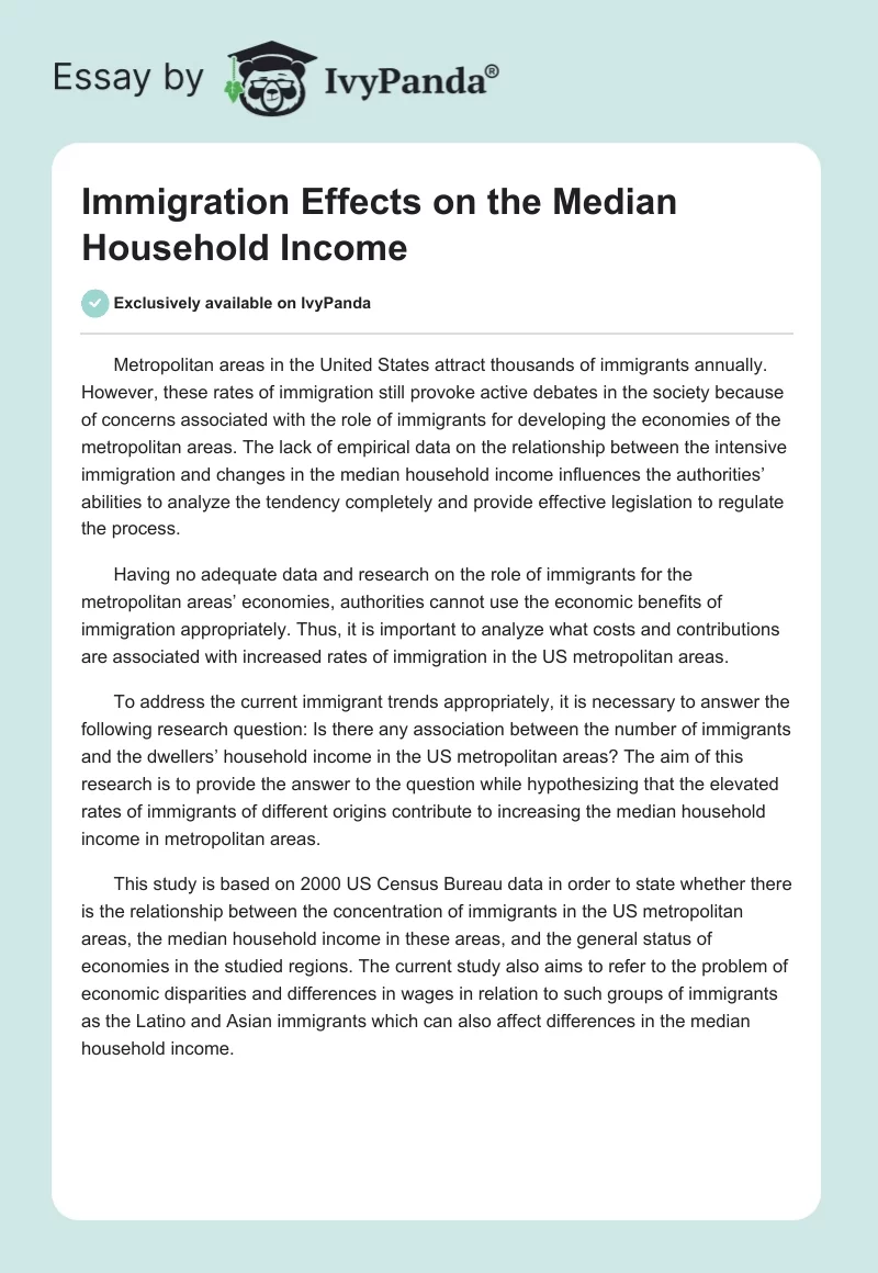 Immigration Effects on the Median Household Income. Page 1