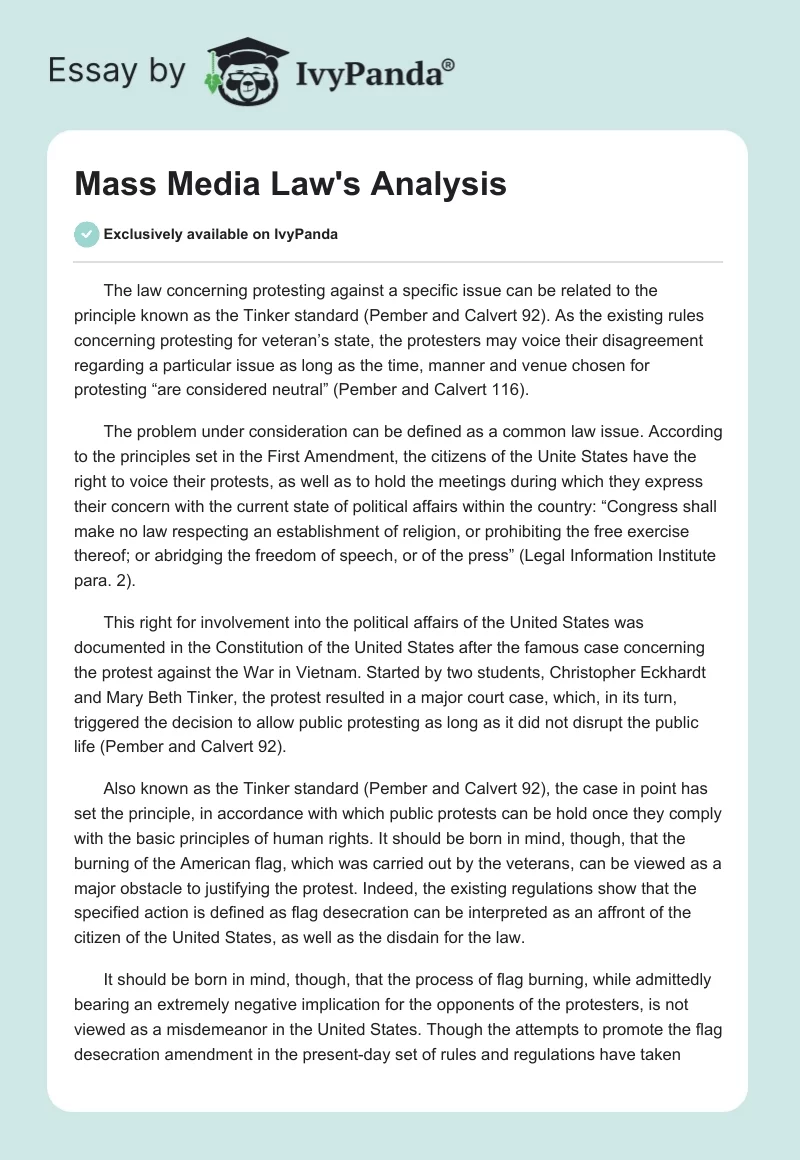 Mass Media Law's Analysis. Page 1