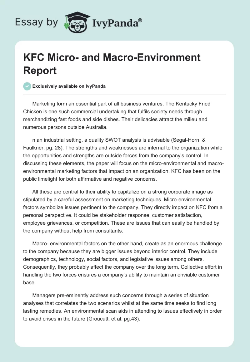 KFC Micro- and Macro-Environment Report. Page 1