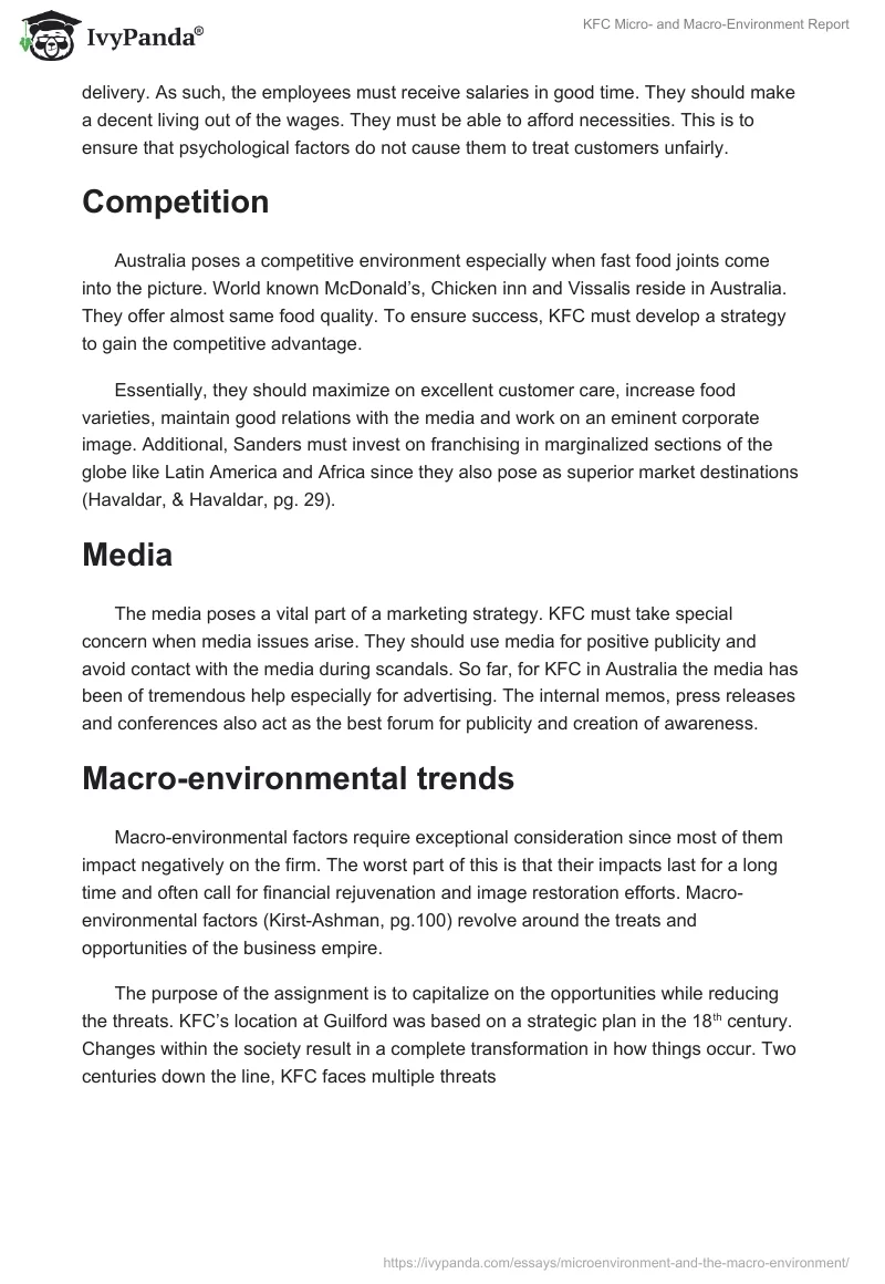 KFC Micro- and Macro-Environment Report. Page 3