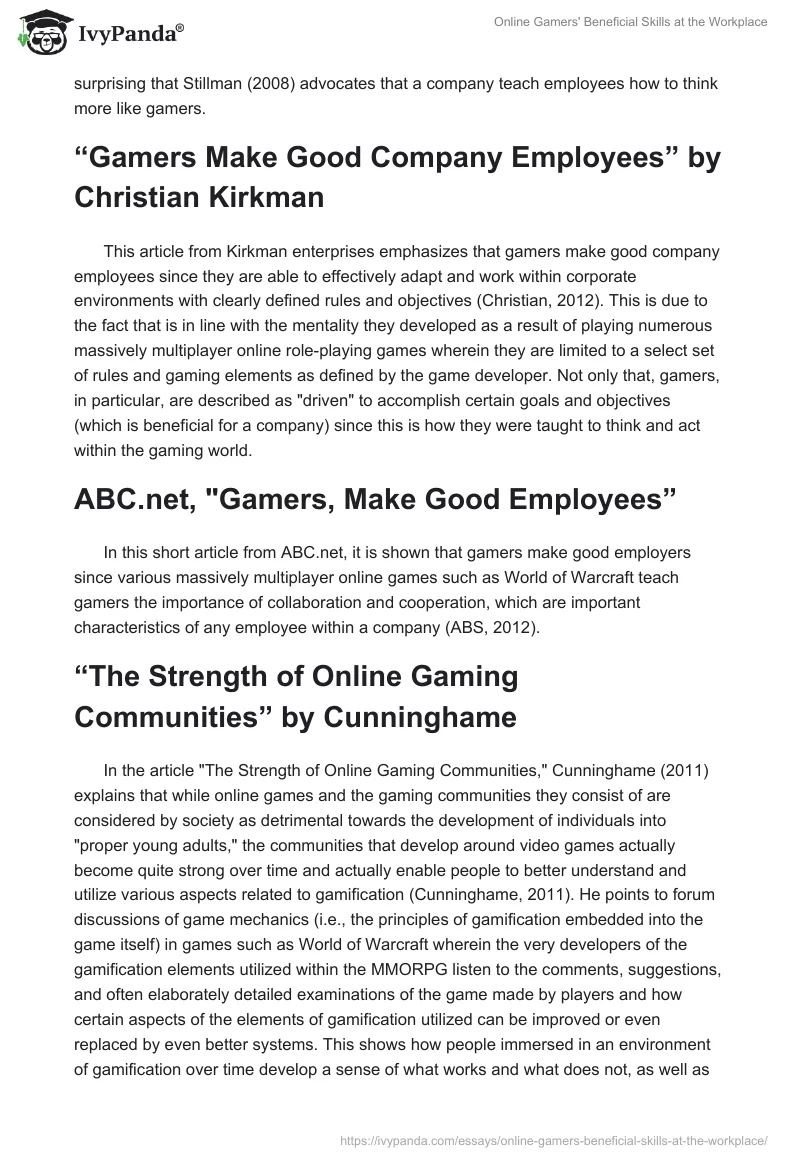 Online Gamers' Beneficial Skills at the Workplace. Page 2