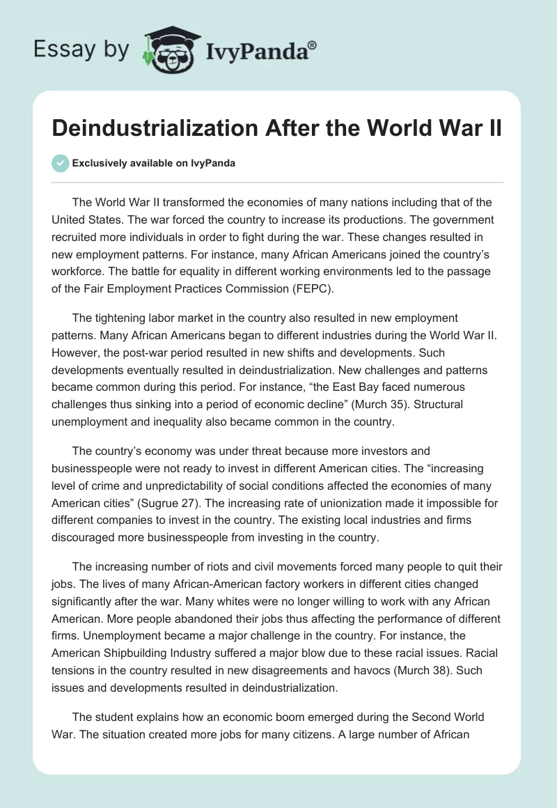 Deindustrialization After the World War II. Page 1