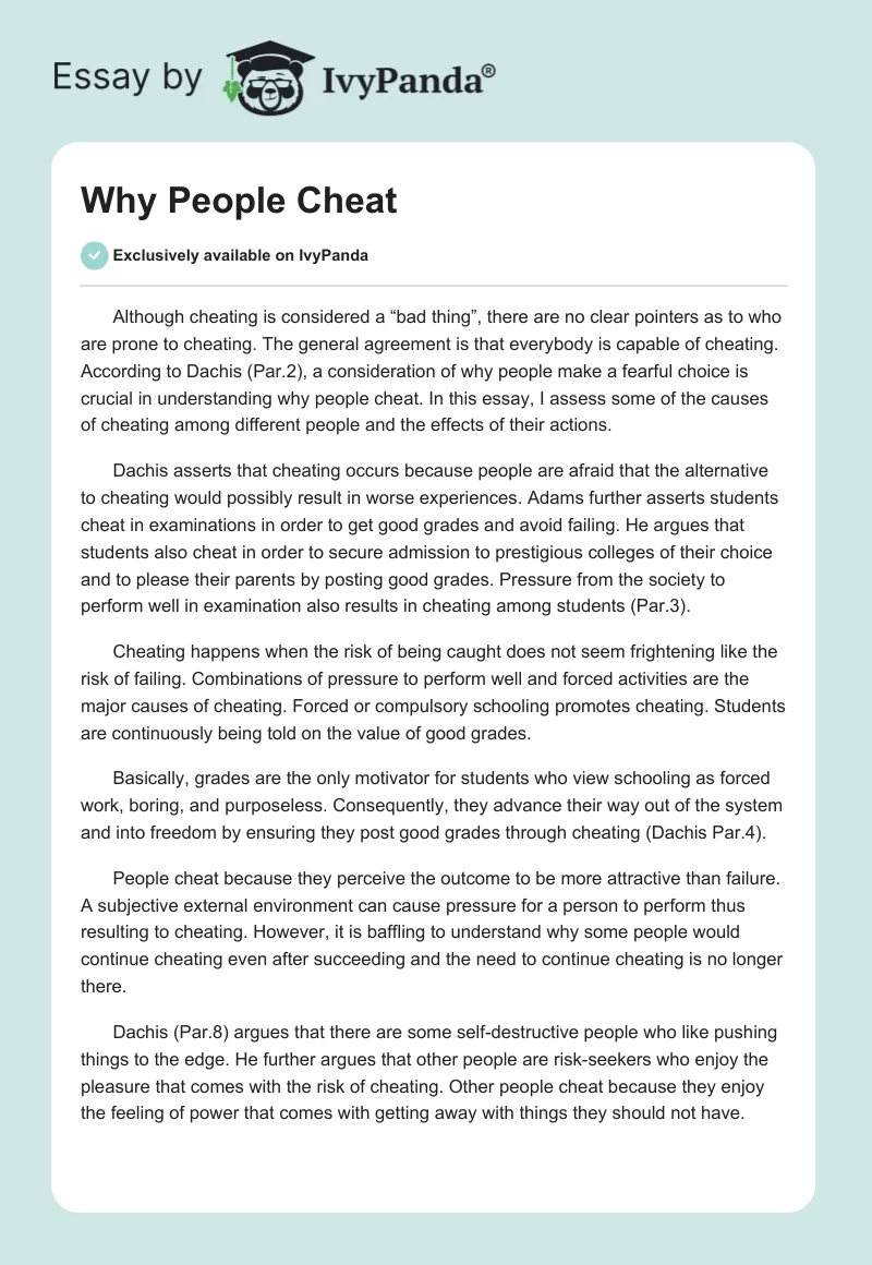 Why People Cheat. Page 1
