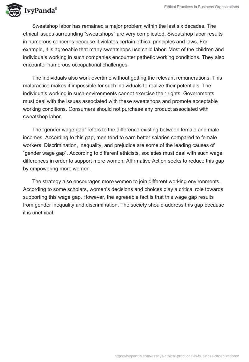 Ethical Practices in Business Organizations. Page 4
