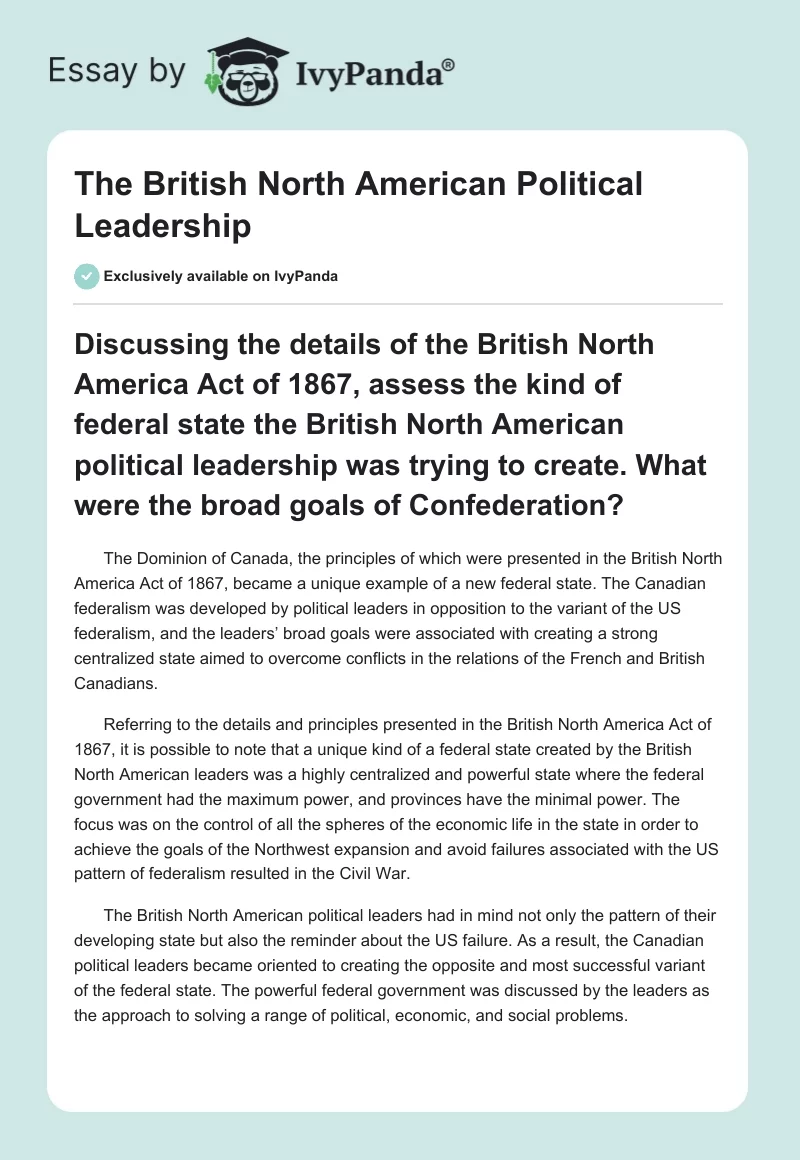The British North American Political Leadership. Page 1