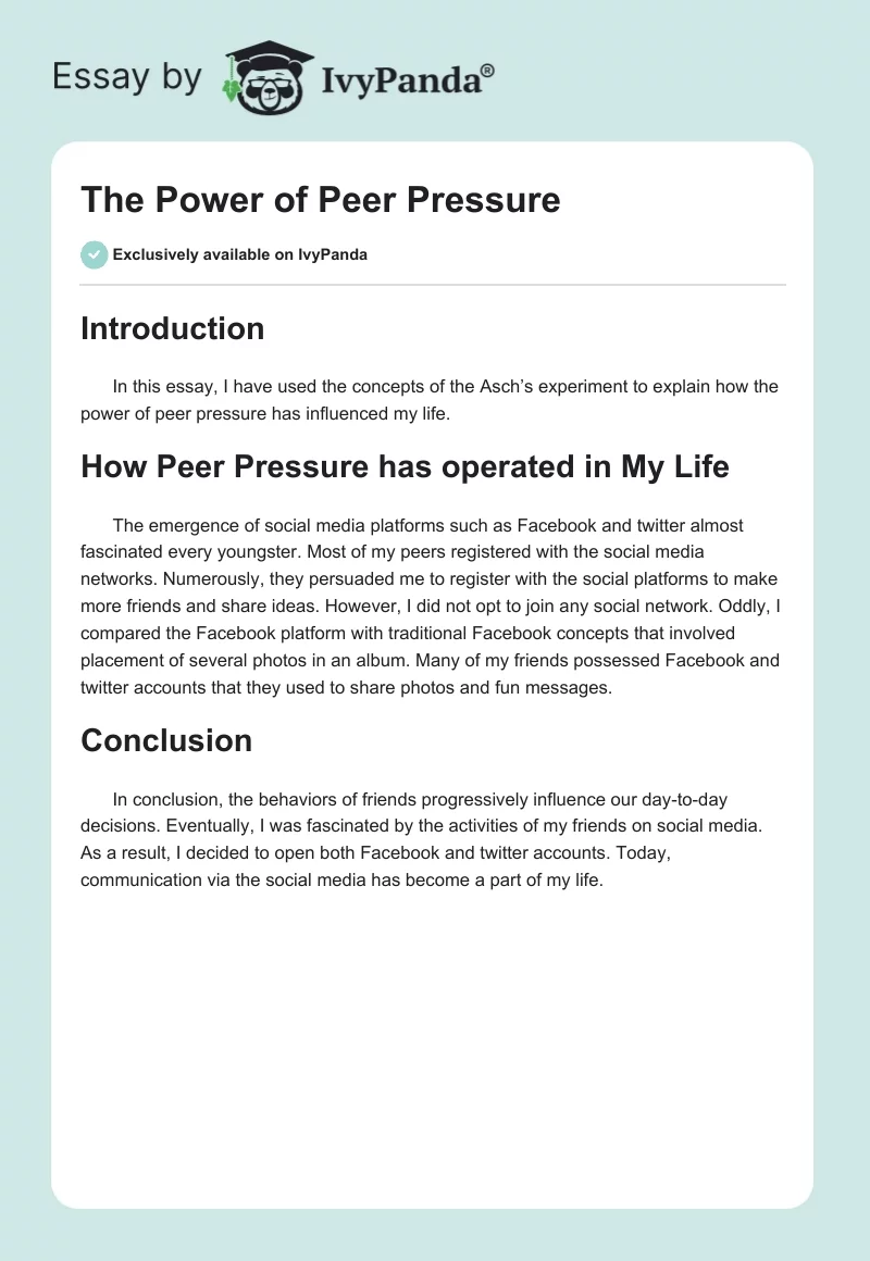 The Power of Peer Pressure. Page 1