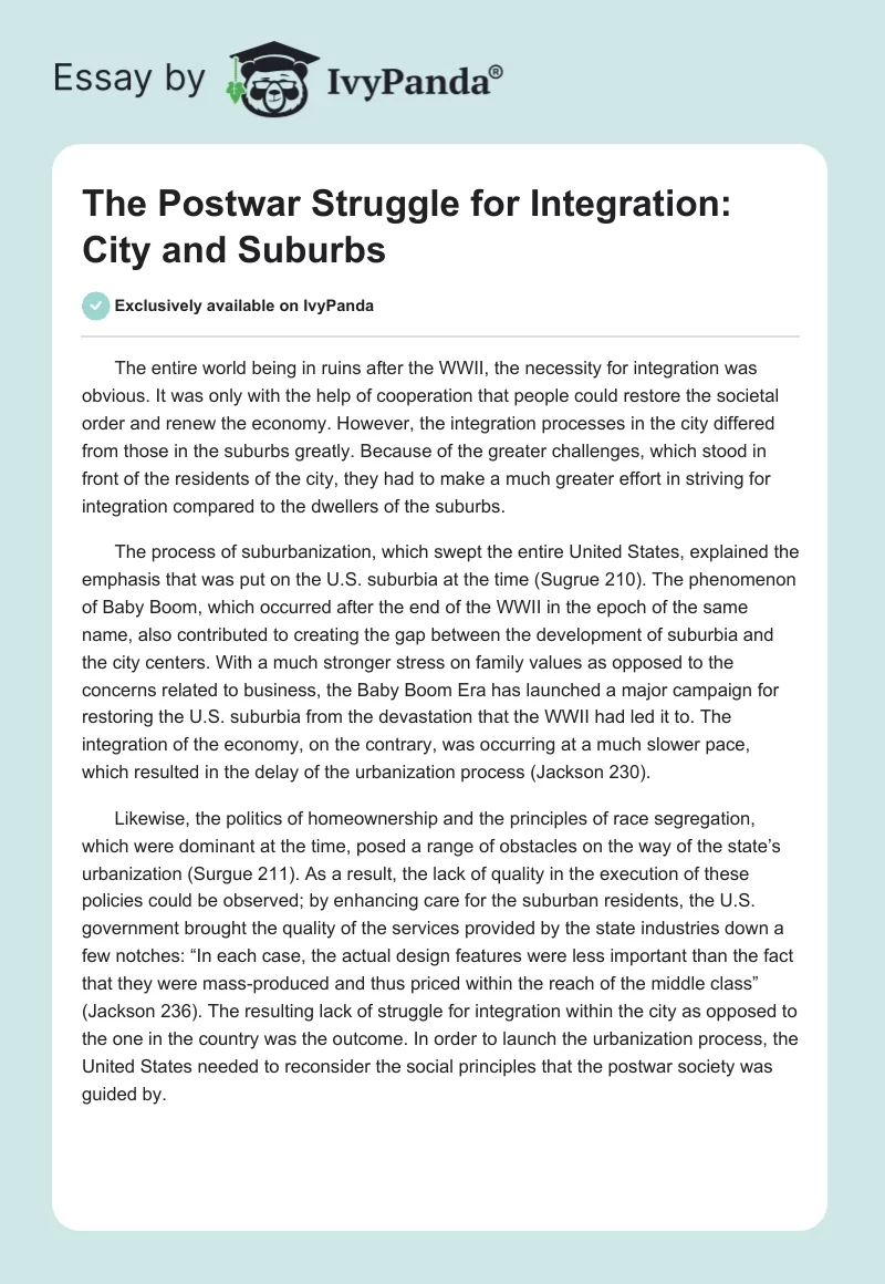 The Postwar Struggle for Integration: City and Suburbs. Page 1