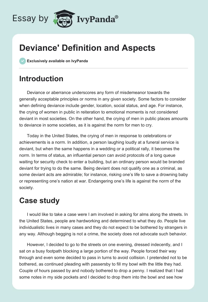 Deviance' Definition and Aspects. Page 1