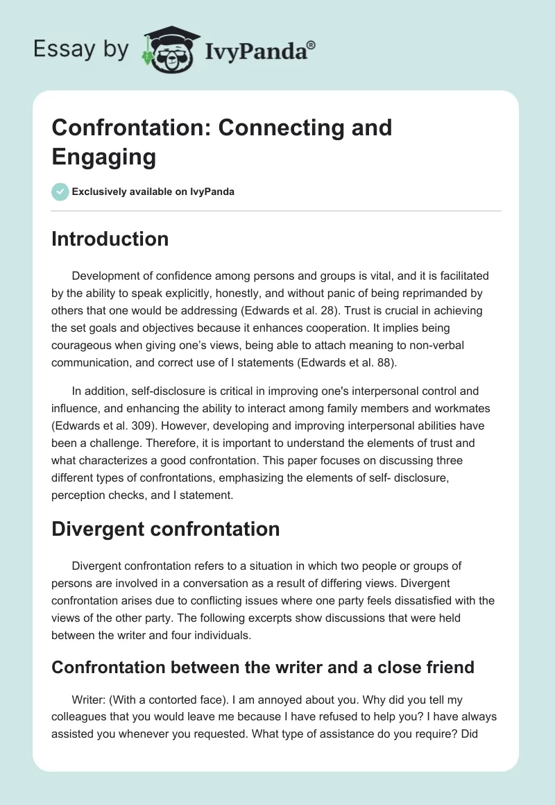 Confrontation: Connecting and Engaging. Page 1