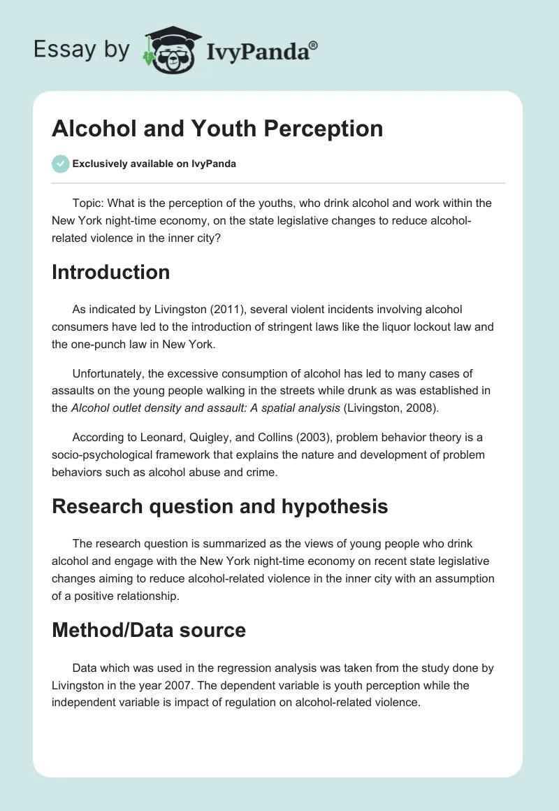 Alcohol and Youth Perception. Page 1