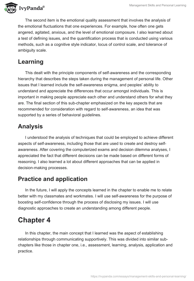 Management Skills and Personal Learning. Page 2