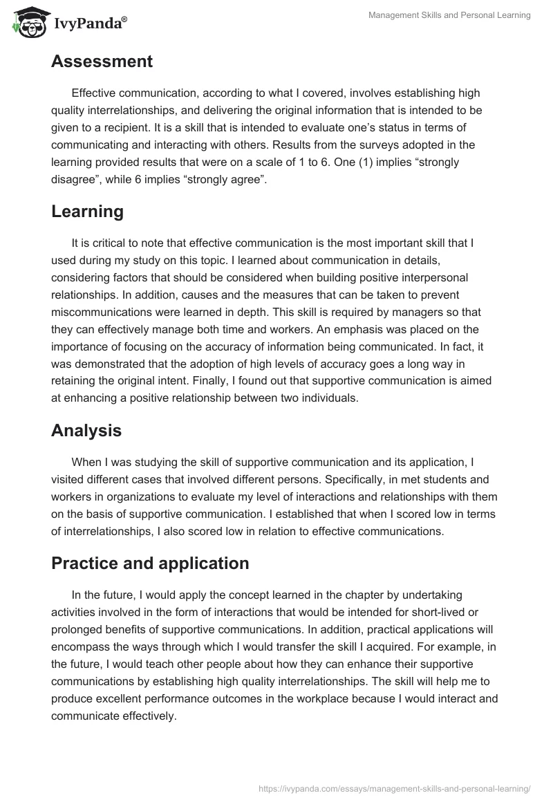 Management Skills and Personal Learning. Page 3